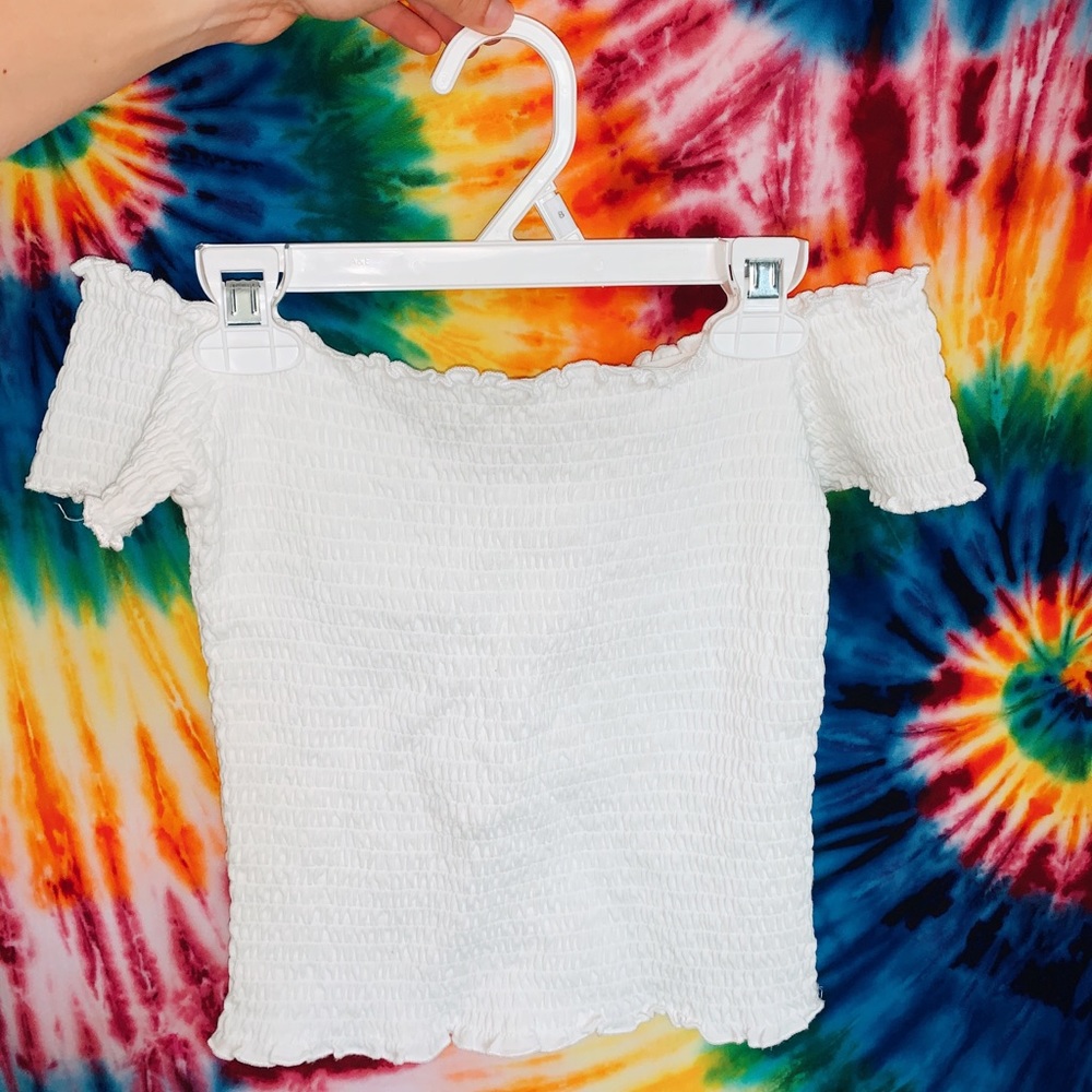 Hollister Ruffled Off The Shoulder White Top